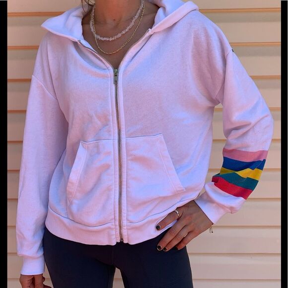 Wildfox white/rainbow decorated hooded zip up sweater, good preowned condition,S - Picture 12 of 16
